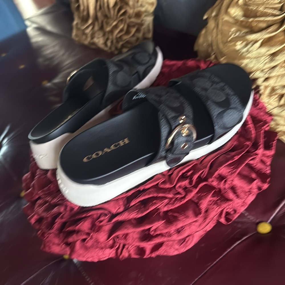 Coach Black and White Logo Slide Sandals - Picture 4 of 6
